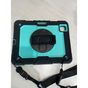 Rugged Tablet Case iPad 8 Cover with Hand & Shoulder Strap & stand -‎ Turquoise